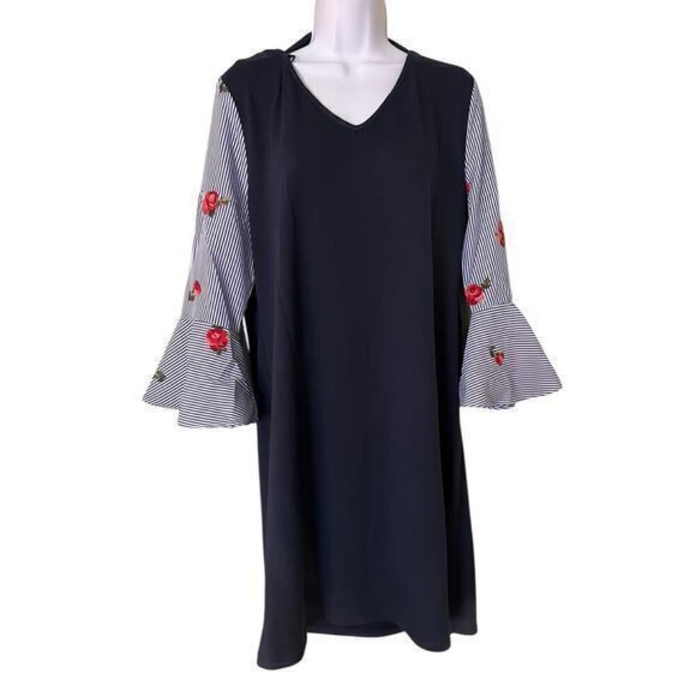 ABG 3/4 embroidered Fairycore bell sleeve jersey knit sheath dress NWOT Sz L